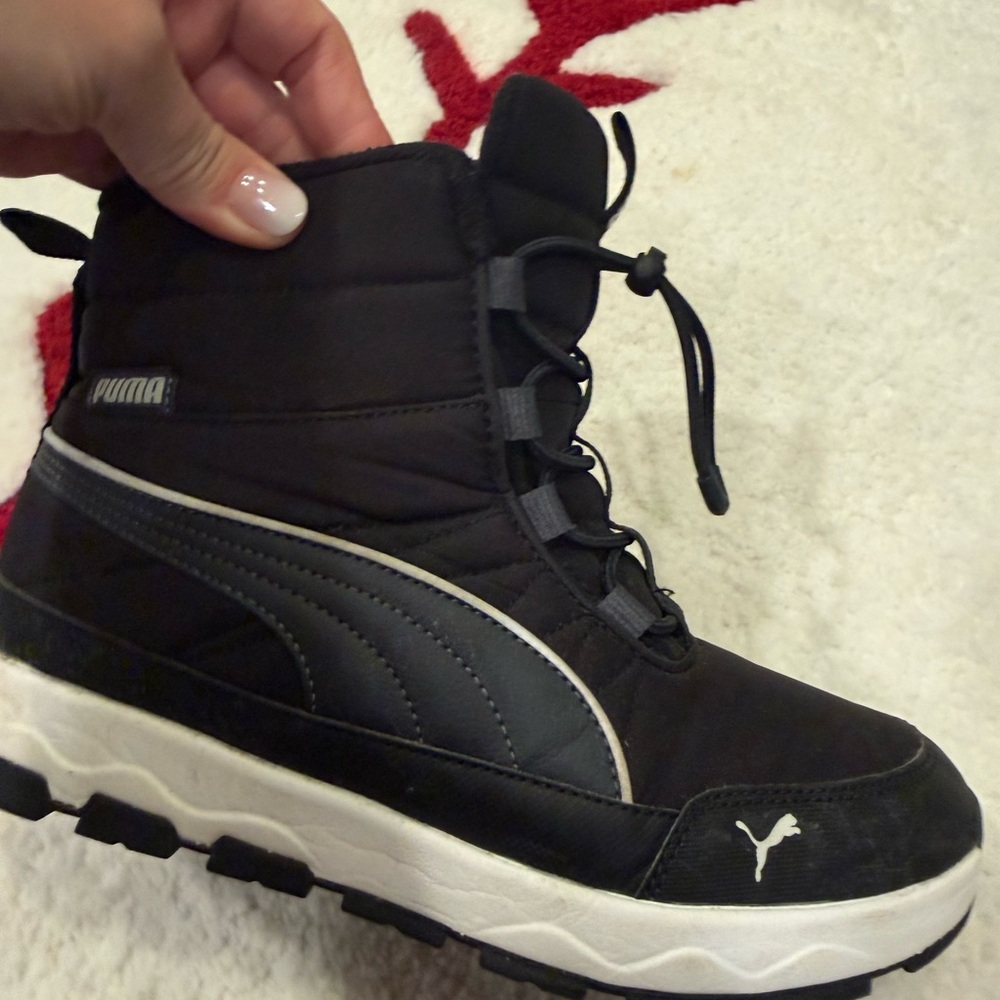 Puma Black and White Quilted Lace-Up Boot